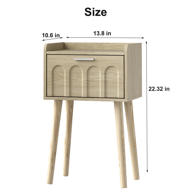 LAATOOREE Small Night Stand Set of 2, Mid- Century Side End Table with Arced Door, Bedside Tables with Solid Wood Legs for Bedroom, Living Room (Natural) - Image 3