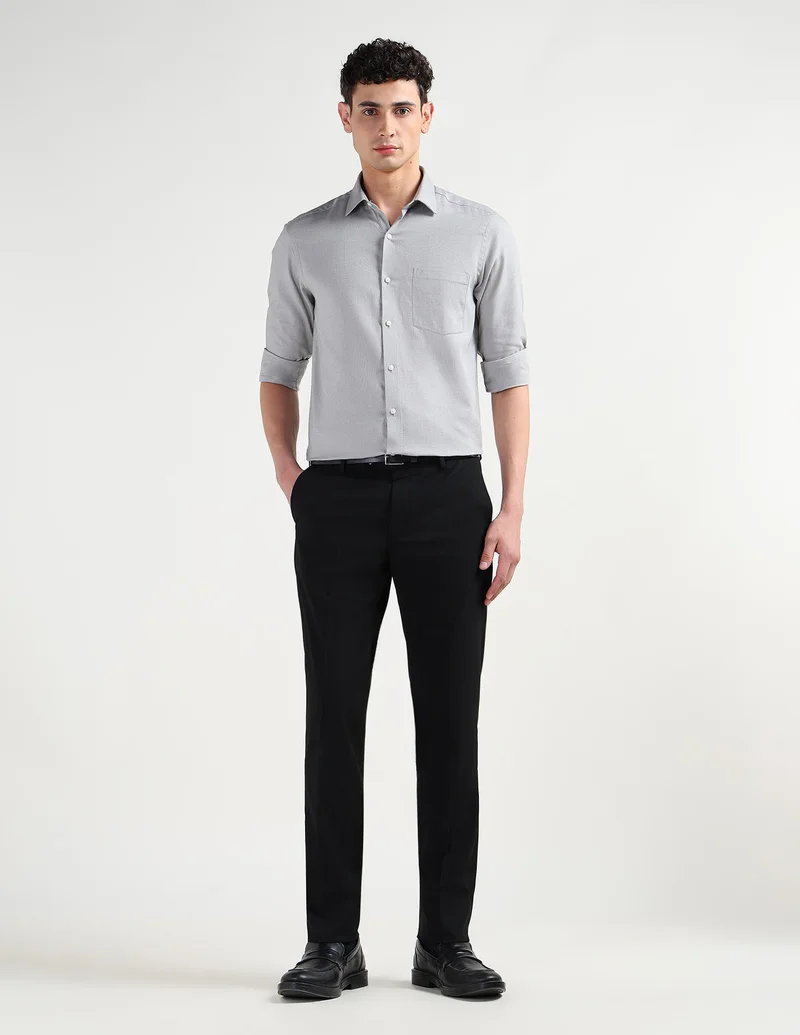 Arrow Black Textured Dobby Trousers for Men | Best Price UAE