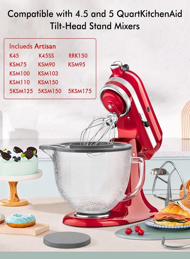 FOTRIC وعاء خلط زجاجي مطروق سعة 5 كوارت، وعاء خلط لخلاطات كيتشن إيد ذات الرأس المائل سعة 4.5 و5 كوارت، خلاط قائم سعة 5 كوارت يناسب موديلات أرتيزان KSM150، RRK150، KSM100، K45SS، KSM90، KSM95، K45، KSM110، 5KSM125 - Image 3