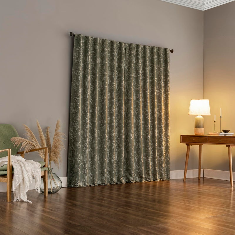 Sun Zero Ambridge 2-Pack Embroidered Botanical Leaf Pleated Look 100% Blackout Back Tab Curtain Panel Pair, 50" x 96", Sage Green - Image 2