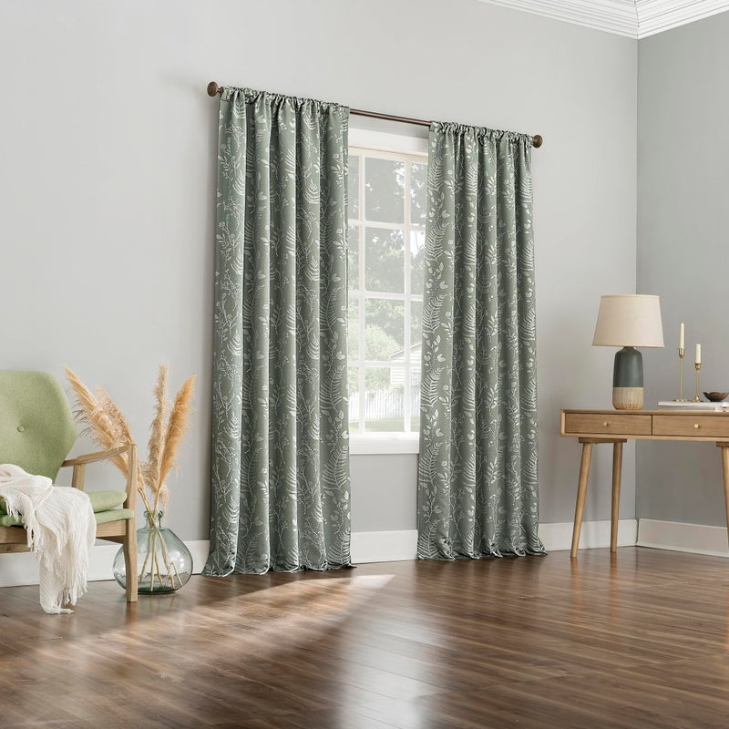 Sun Zero Ambridge 2-Pack Embroidered Botanical Leaf Pleated Look 100% Blackout Back Tab Curtain Panel Pair, 50" x 96", Sage Green - Image 5