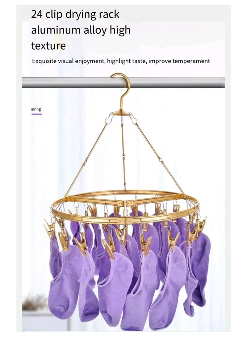 Aluminum alloy 24 pin rotating hook drying rack, suitable for underwear, socks, bras, baby clothes, gloves  - Image 1