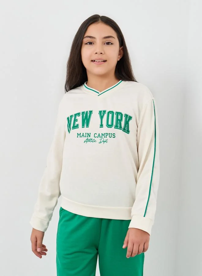 Styli Styli Girls New York Graphic Sweatshirt and Joggers Set