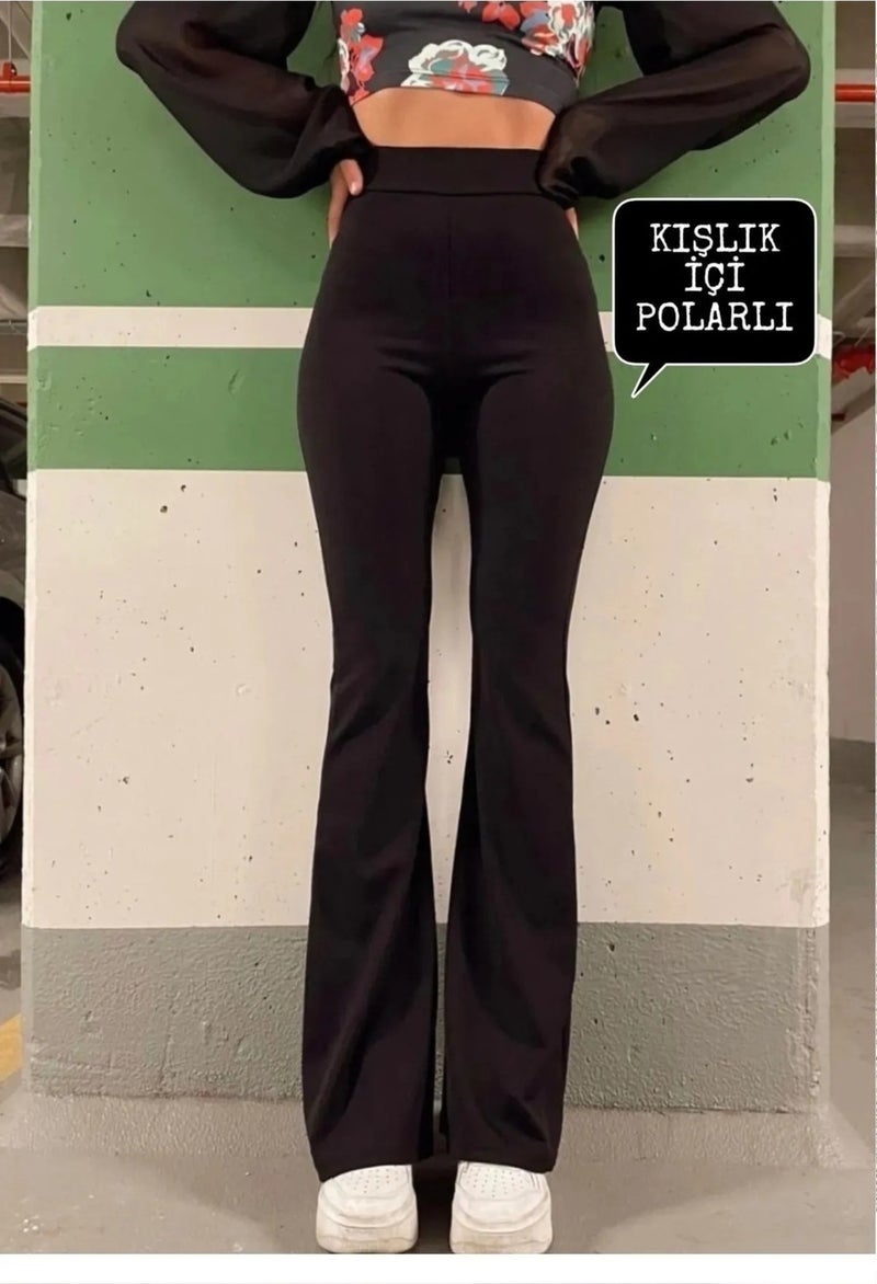 Swana High Waist Slimming Fleece Lined Winter Ribbed Spanish Leggings Trousers - Image 2