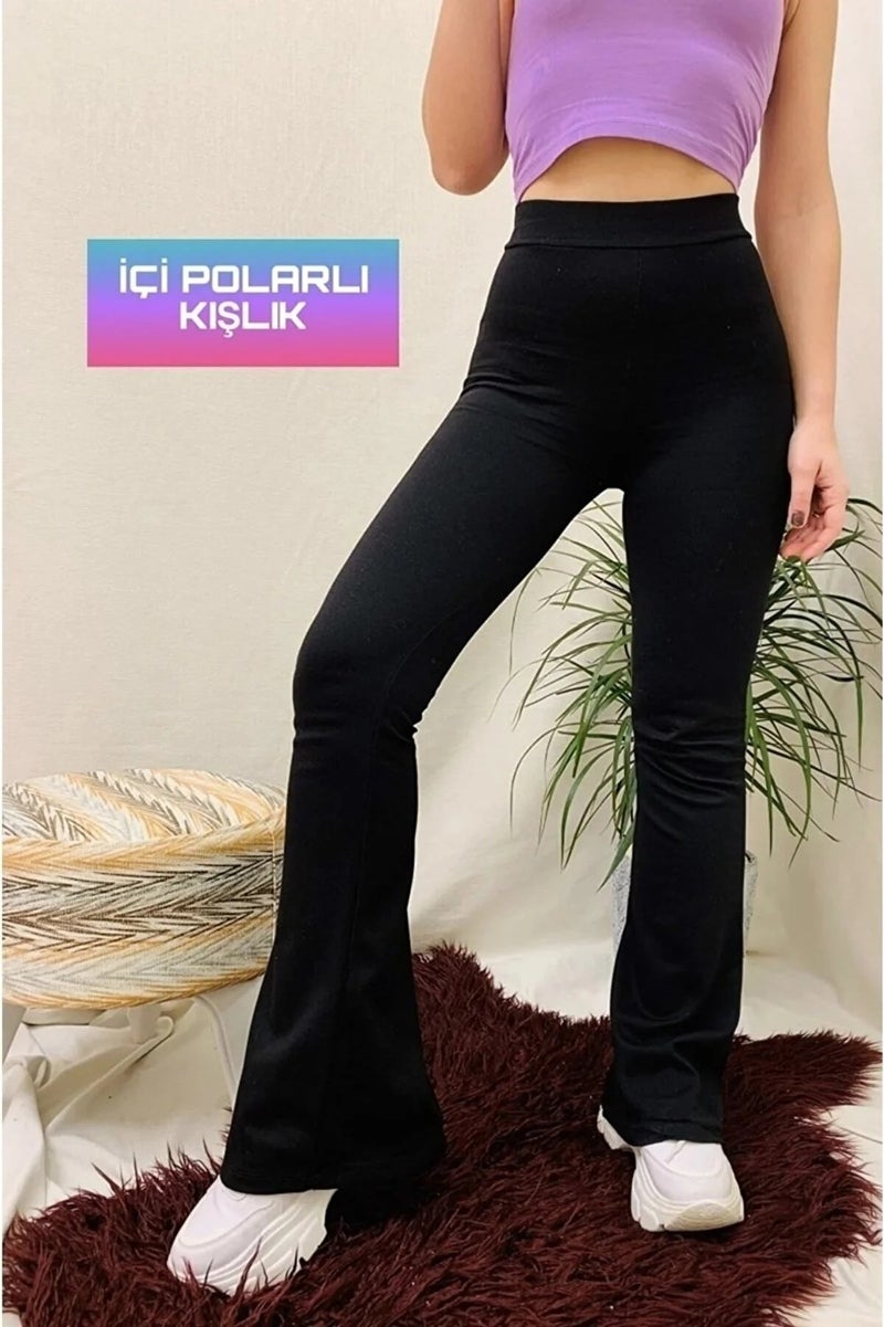 Swana High Waist Slimming Fleece Lined Winter Ribbed Spanish Leggings Trousers - Image 1