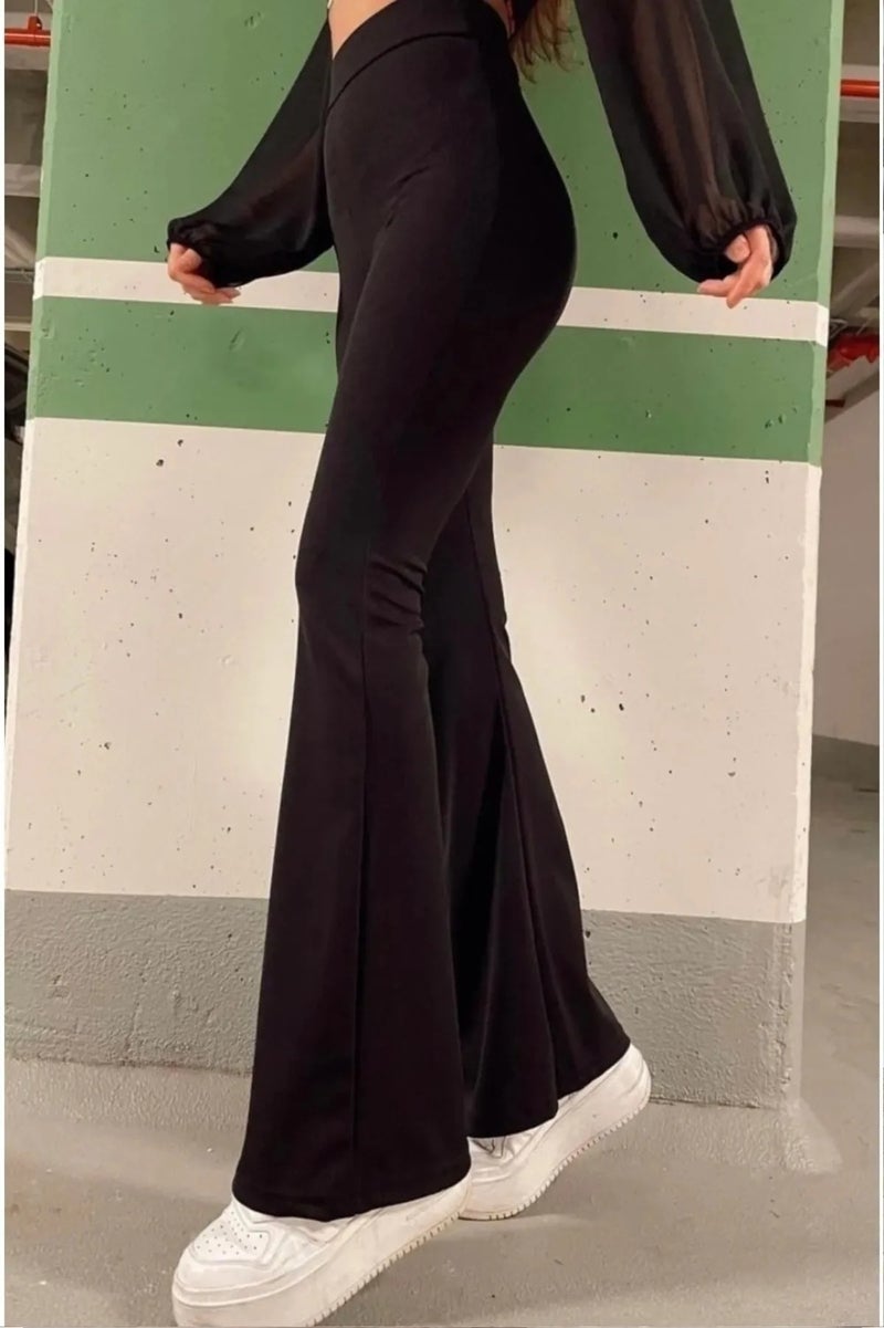 Swana High Waist Slimming Fleece Lined Winter Ribbed Spanish Leggings Trousers - Image 4