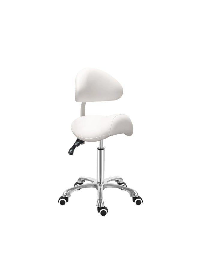 Antlu Saddle Stool Chair with Back Ergonomic Rolling Esthetician Seat for Salon Tattoo Shop Spa Dentist Clinic Adjustable Backrest White - Image 2