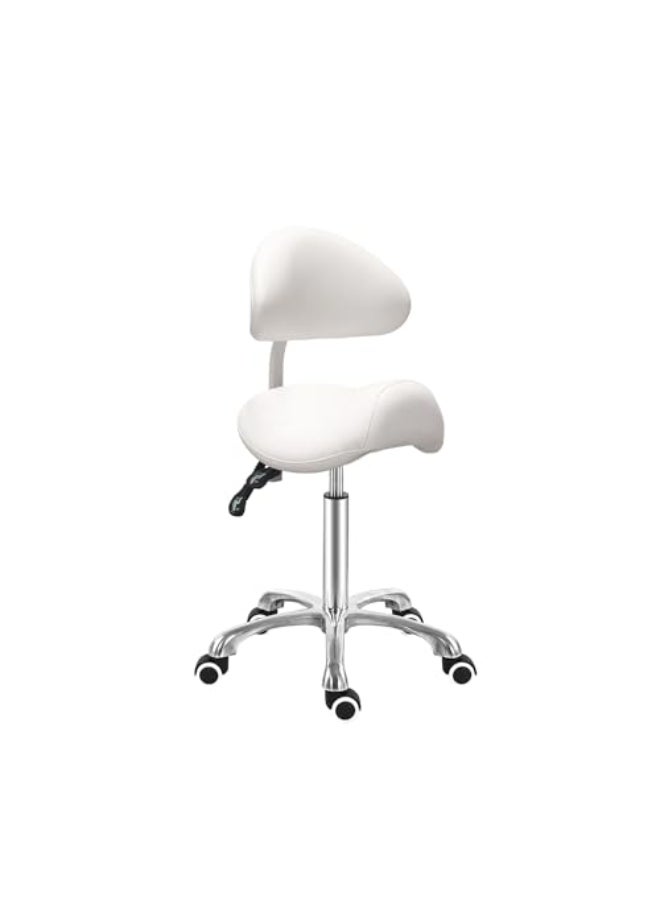 Antlu Saddle Stool Chair with Back Ergonomic Rolling Esthetician Seat for Salon Tattoo Shop Spa Dentist Clinic Adjustable Backrest White - Image 1