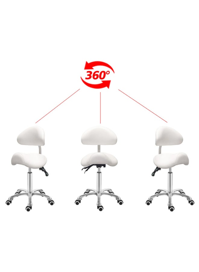 Antlu Saddle Stool Chair with Back Ergonomic Rolling Esthetician Seat for Salon Tattoo Shop Spa Dentist Clinic Adjustable Backrest White - Image 4