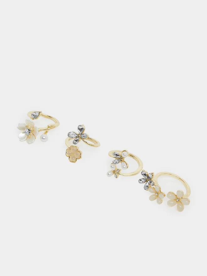 ستايلي Styli Pack of 4 - Embellished Floral Rings