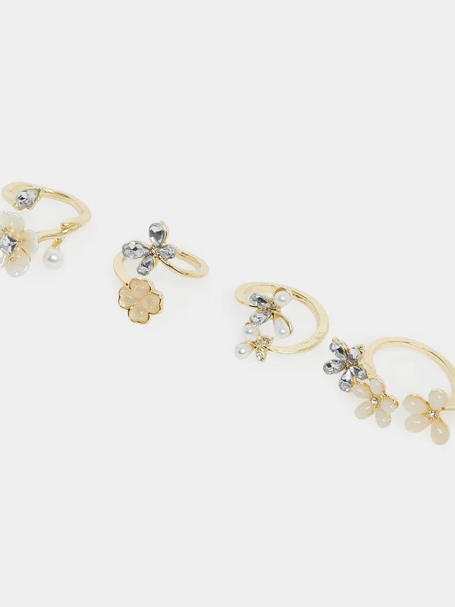 ستايلي Styli Pack of 4 - Embellished Floral Rings