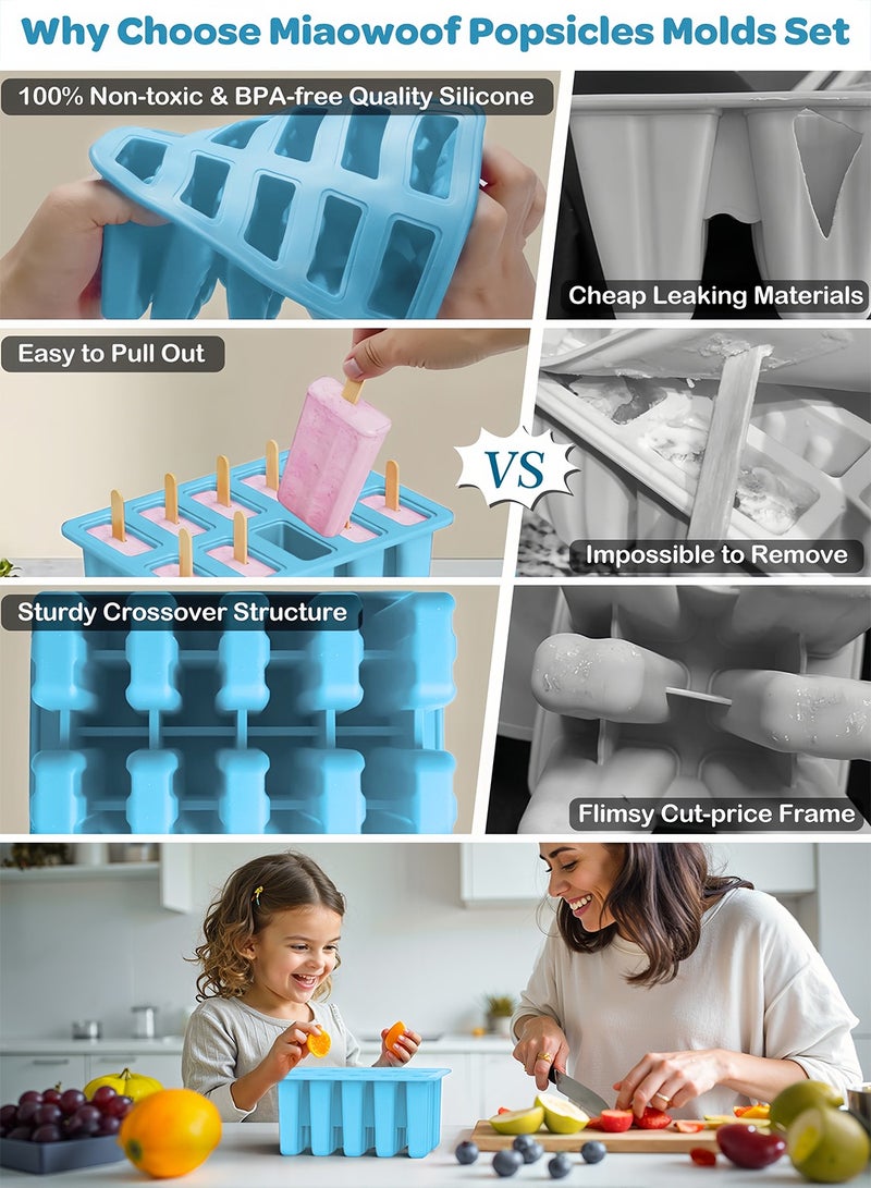 Popsicle Mold Ice Cream Mold Kit - 10-Cavity BPA-Free Silicone with 50 Sticks, Bags, Reusable Tools & Funnel for Homemade Treats  - Image 3