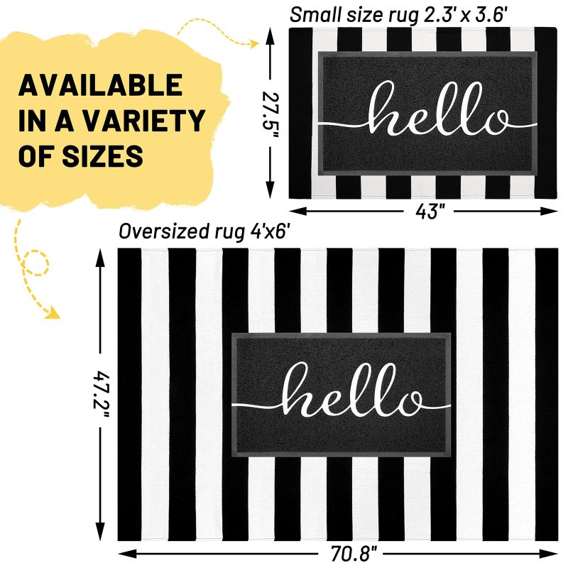 KILOCOCO Black White Striped Rug - 4'X6' Front Door Mat Outdoor, Welcome Mats Rugs Cotton Washable Front Porch Rug Layered Doormats for Kitchen Farmhouse Entryway - Image 2