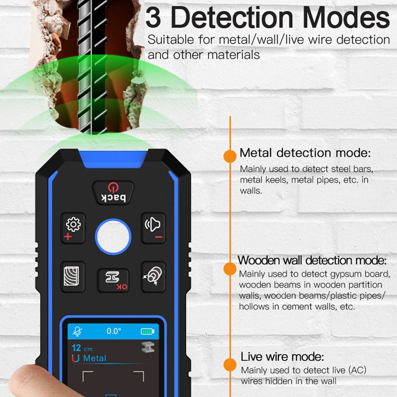 NF-518 Multifunctional Wall Detector 2.4inch Backlit LCD Color Display 240*320 Resolution AC Metal Wooden Wall Detection Modes Adjustment Cable Wires Depth Measurement Device with Voice Broadcast - Image 5