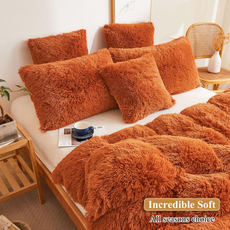 XeGe Faux Fur Throw Pillow Covers  Luxury Fluffy Plush Pillow Cases  Shaggy Decorative Pillow Shams Cushion Cover for Sofa Bed Couch Zipper Closure  Pack of 2 (18''x18''  Burnt Orange) - Image 5