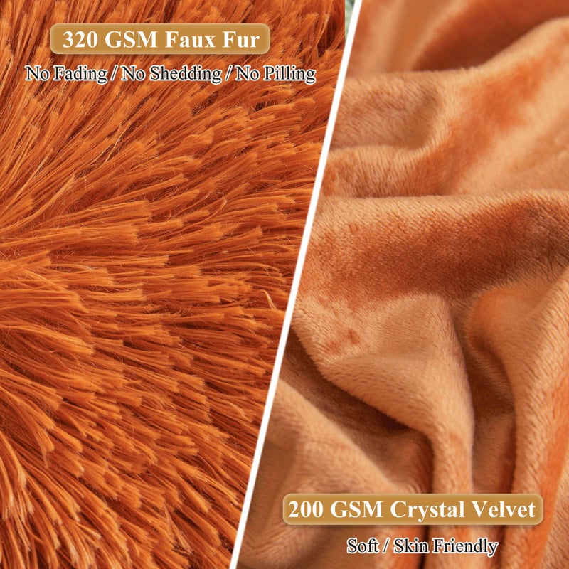 XeGe Faux Fur Throw Pillow Covers  Luxury Fluffy Plush Pillow Cases  Shaggy Decorative Pillow Shams Cushion Cover for Sofa Bed Couch Zipper Closure  Pack of 2 (18''x18''  Burnt Orange) - Image 4