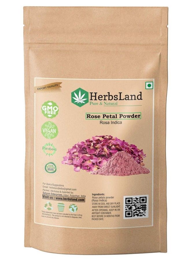 HerbsLand 100% Pure And Natural Double Filtered Rose Petal Powder (Rosa Centifolia) For Skin Face Pack ; Face Mask For Fairness ; Tanning & Glowing Skin ; Hair Care (100 Gm)  - Image 1