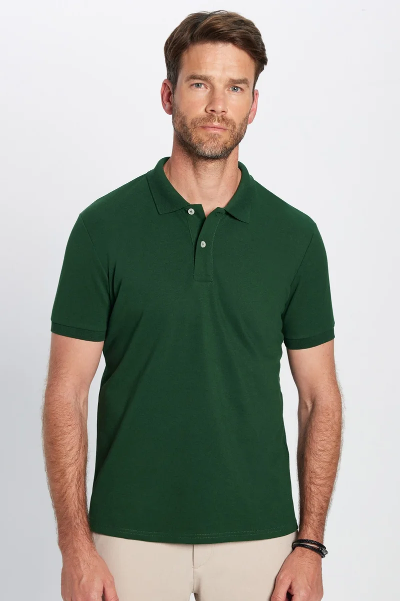 Tudors Men's Slim Fit Narrow Cut Cotton Soft Textured Cool Keeping Fabric Plain Pique Khaki Polo Collar T-Shirt