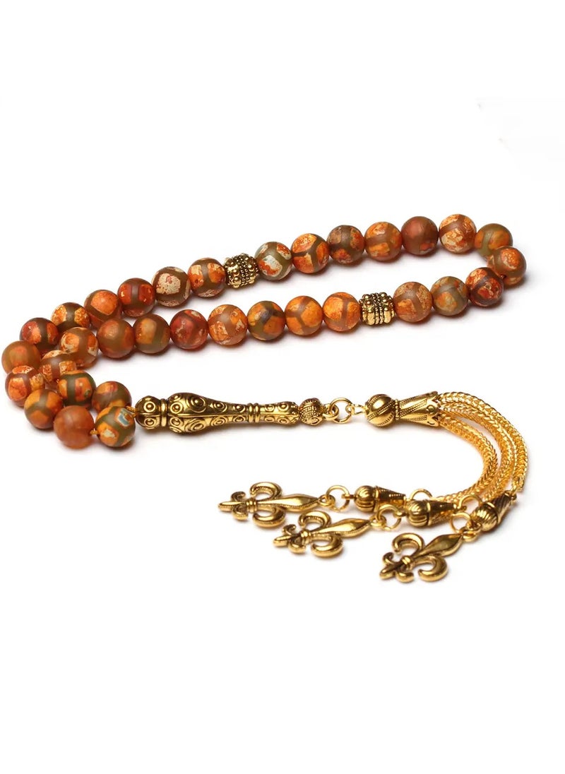 OLUDENIZ Luxury Natural Bamboo Agate Islamic Prayer Beads with Gold-Plated Tassel  - Image 2
