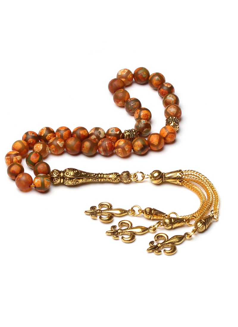 OLUDENIZ Luxury Natural Bamboo Agate Islamic Prayer Beads with Gold-Plated Tassel  - Image 3