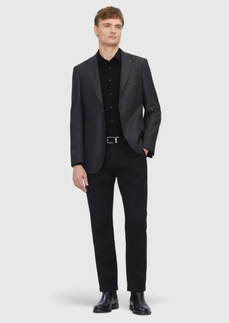 رامسي جاكيت أسود منقوش بقصة عادية مصنوع من الصوف الخالص 100%