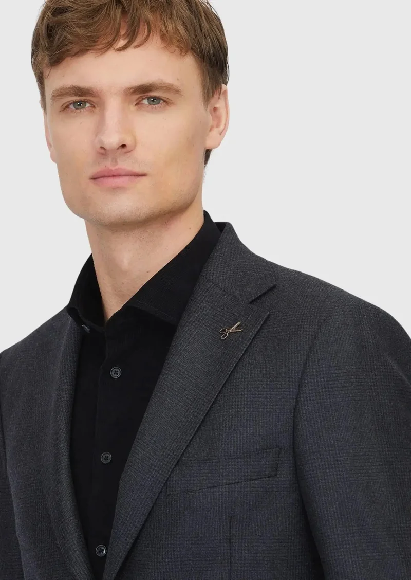 رامسي جاكيت أسود منقوش بقصة عادية مصنوع من الصوف الخالص 100%