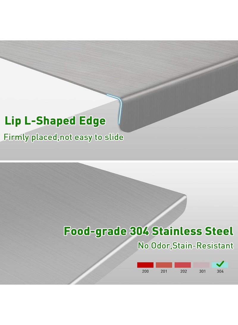 YQbest Stainless Steel Cutting Board with Lip, Large Cutting Boards for Kitchen, Non-Slip Chopping Board for Countertop, Cutting Board for Meat Fruits Vegetables Bread Kneading - Image 2