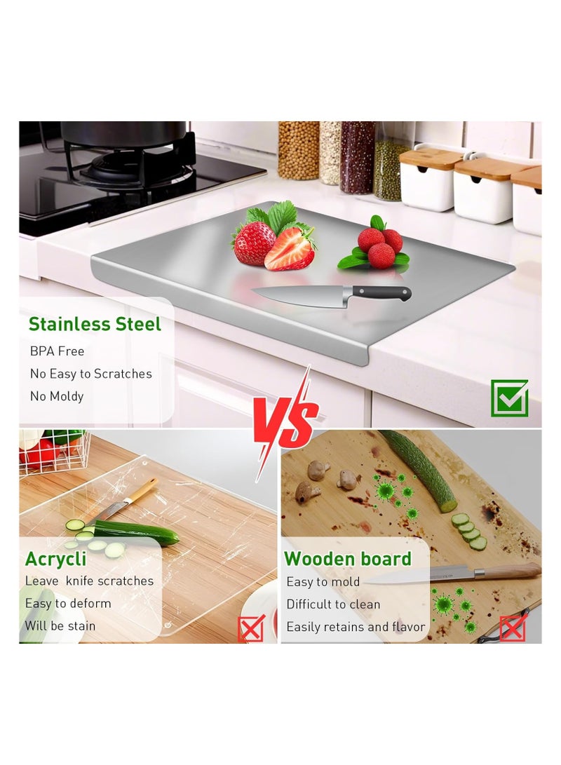 YQbest Stainless Steel Cutting Board with Lip, Large Cutting Boards for Kitchen, Non-Slip Chopping Board for Countertop, Cutting Board for Meat Fruits Vegetables Bread Kneading - Image 4