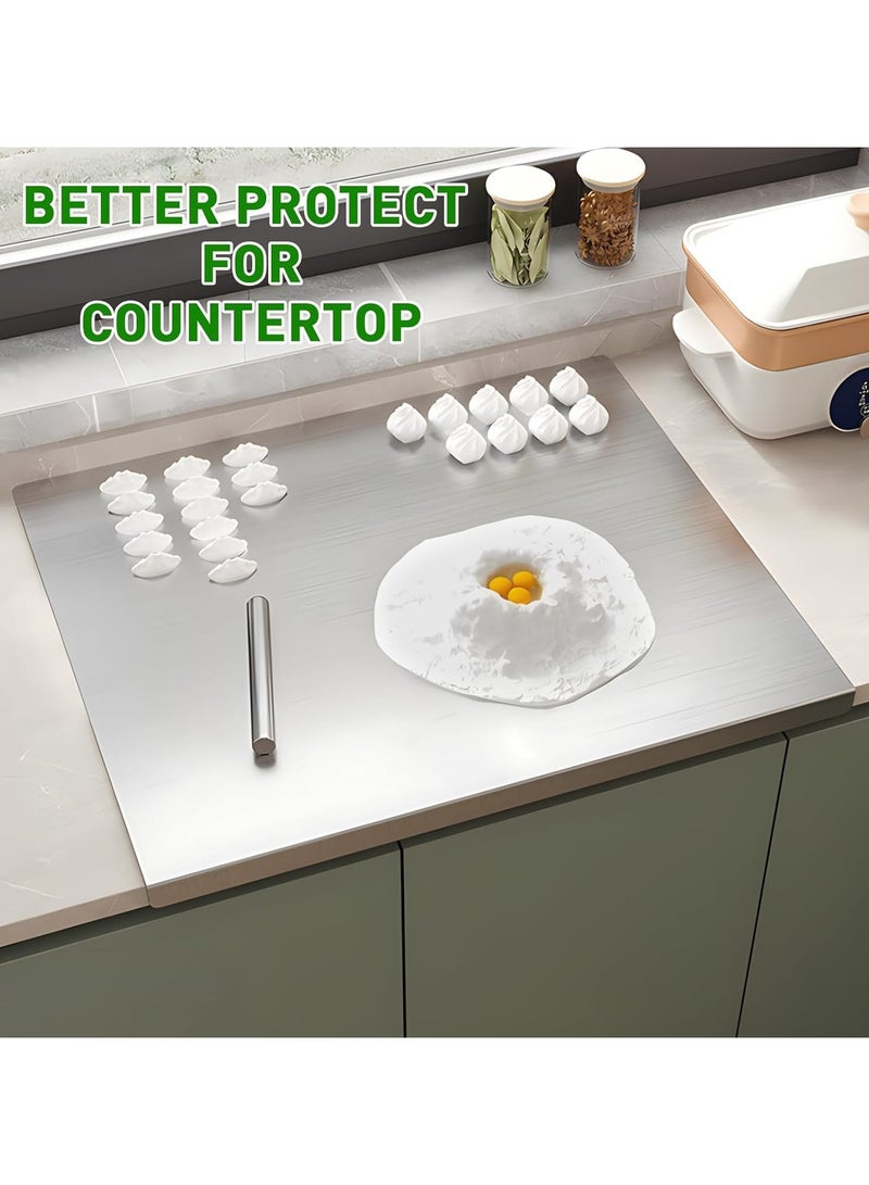 YQbest Stainless Steel Cutting Board with Lip, Large Cutting Boards for Kitchen, Non-Slip Chopping Board for Countertop, Cutting Board for Meat Fruits Vegetables Bread Kneading - Image 3