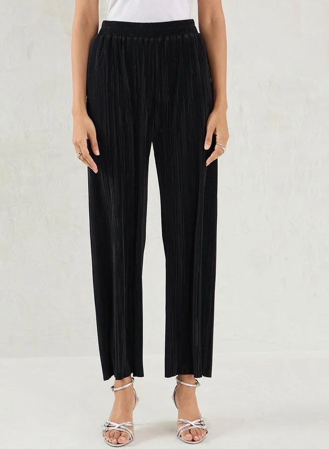Femmella  Femmella Plisse Mid Rise Straight Fit Pant for Women | Best Price UAE