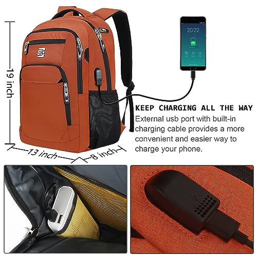 Volher Laptop Backpack,Business Travel Anti Theft Slim Durable Laptops Backpack with USB Charging Port,Water Resistant College Computer Bag for Women & Men Fits 15.6 Inch Laptop and Notebook-Orange - Image 3