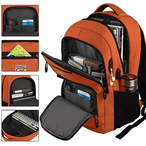 Volher Laptop Backpack,Business Travel Anti Theft Slim Durable Laptops Backpack with USB Charging Port,Water Resistant College Computer Bag for Women & Men Fits 15.6 Inch Laptop and Notebook-Orange - Image 2