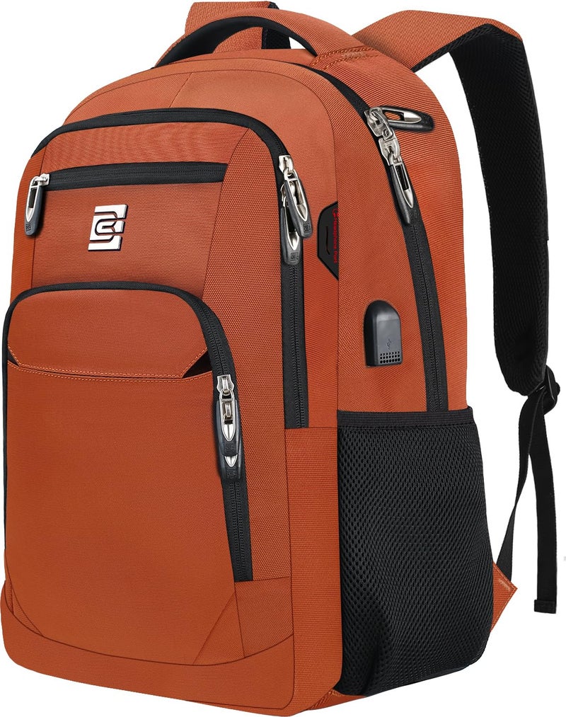 Volher Laptop Backpack,Business Travel Anti Theft Slim Durable Laptops Backpack with USB Charging Port,Water Resistant College Computer Bag for Women & Men Fits 15.6 Inch Laptop and Notebook-Orange - Image 1
