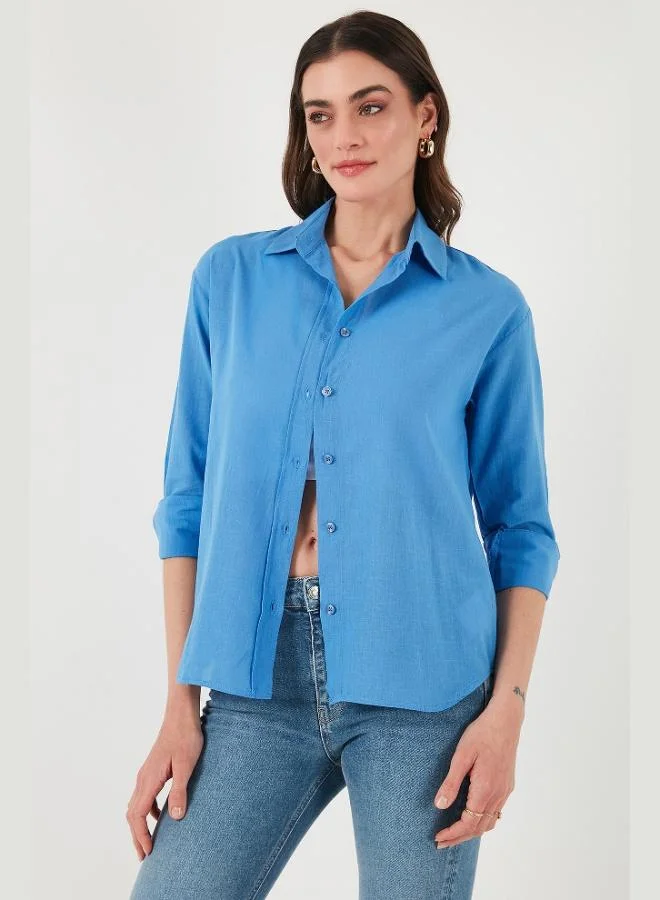 Lela Lela Linen and Cotton Blend Regular Fit Short Front Long Back Shirt Women's SHIRT 6772853