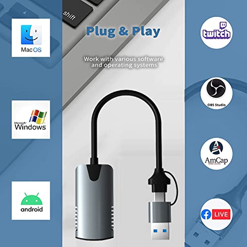 Microware Video Capture Card, USB 3.0/Type C Video Capture Card 1080P 60fps 4K HDMI-Compatible Video Grabber Box for Mackbook PS4 Game Camera Recorder - Image 3