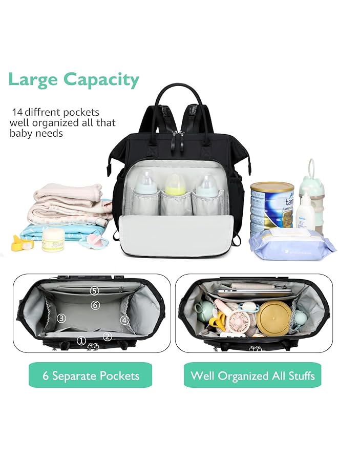 KASTWAVE Diaper Bag Backpack Convertible Diaper Bag Tote Wide Open Top 14 Pockets Nappy Backpack With Stroller Buckle Multi Function Waterproof Diaper Bag Water Resistant (Black) - Image 2