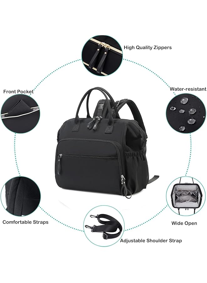KASTWAVE Diaper Bag Backpack Convertible Diaper Bag Tote Wide Open Top 14 Pockets Nappy Backpack With Stroller Buckle Multi Function Waterproof Diaper Bag Water Resistant (Black) - Image 4