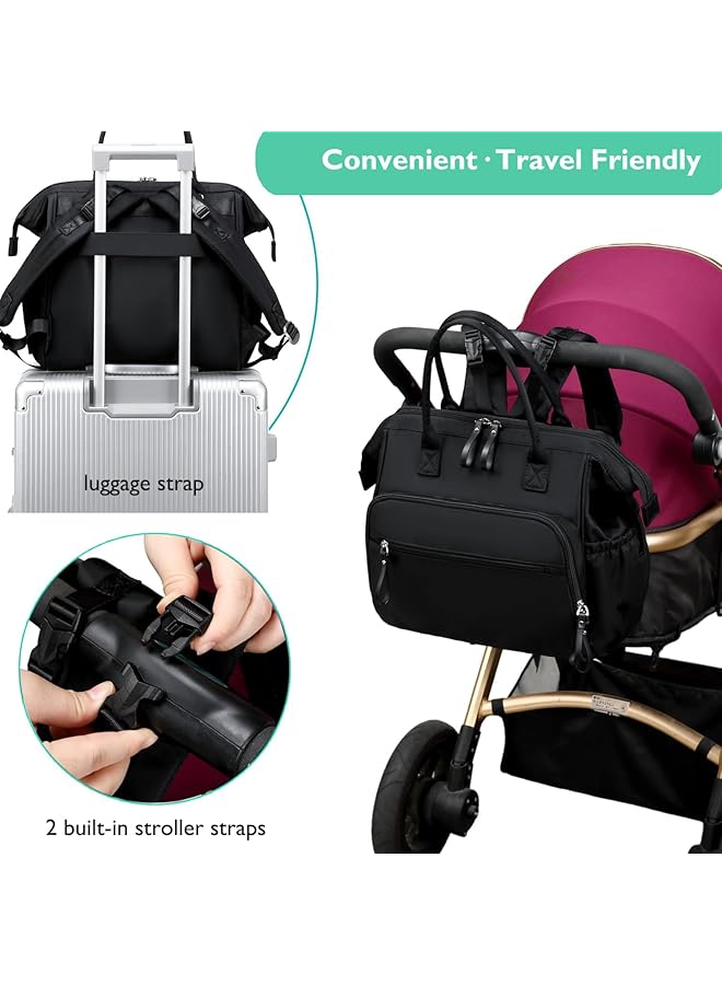 KASTWAVE Diaper Bag Backpack Convertible Diaper Bag Tote Wide Open Top 14 Pockets Nappy Backpack With Stroller Buckle Multi Function Waterproof Diaper Bag Water Resistant (Black) - Image 5
