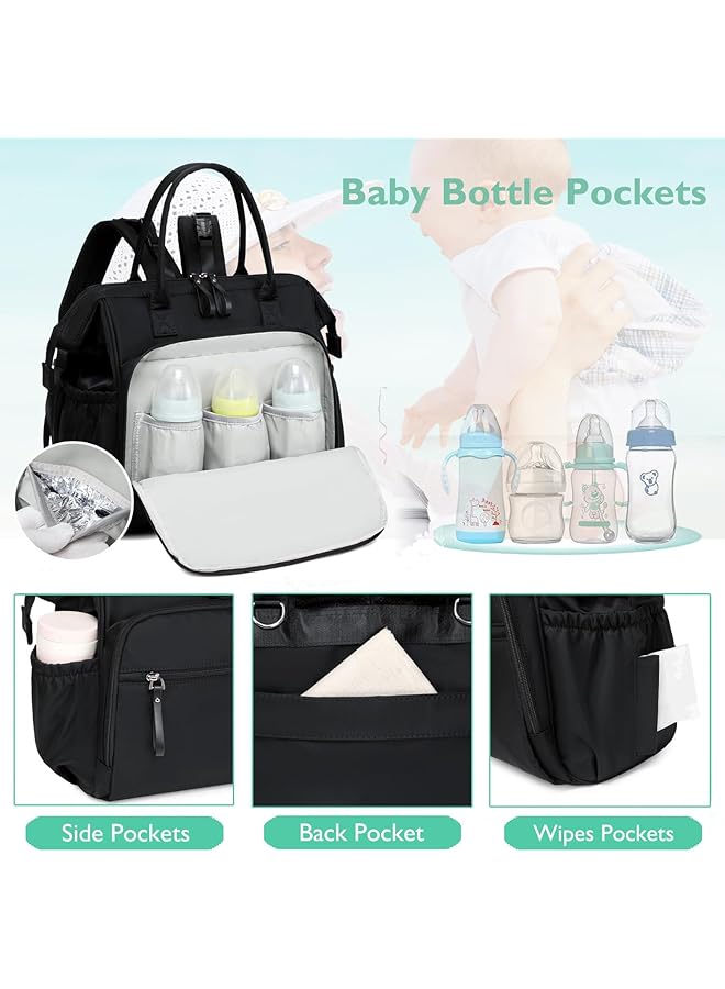 KASTWAVE Diaper Bag Backpack Convertible Diaper Bag Tote Wide Open Top 14 Pockets Nappy Backpack With Stroller Buckle Multi Function Waterproof Diaper Bag Water Resistant (Black) - Image 3