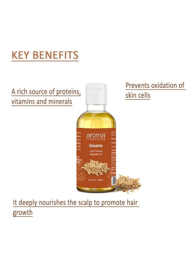 Aroma Treasures Cold Pressed Sesame Vegetable Oil For For Skin & Hair 200Ml - Image 4