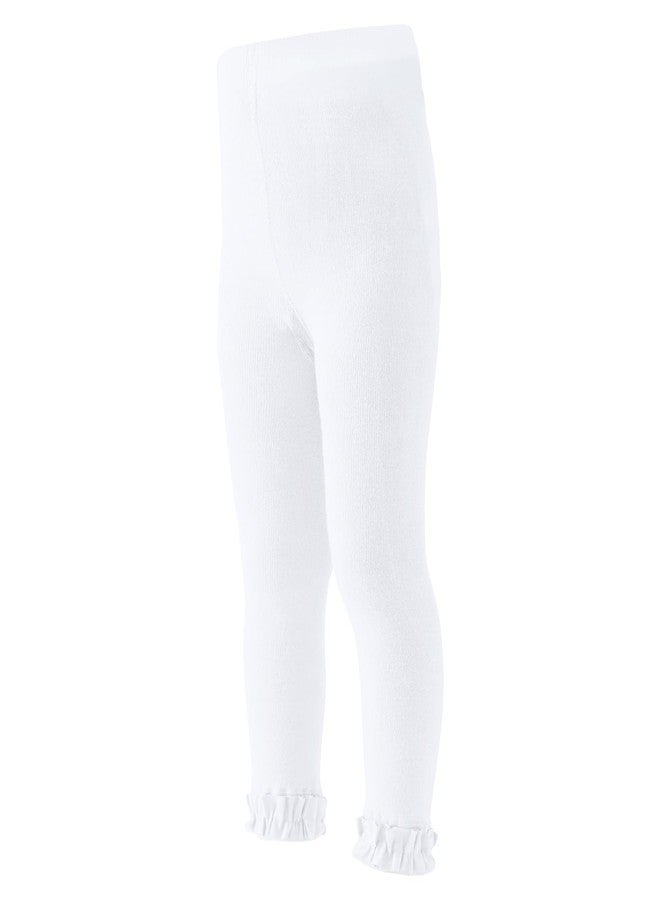 Mini Angel Baby White Leggings - Toddler Footless Tights for Girls 2-4 Years, Ruffle Cotton Stockings Pants, 1 Pack (White, L) - Image 1