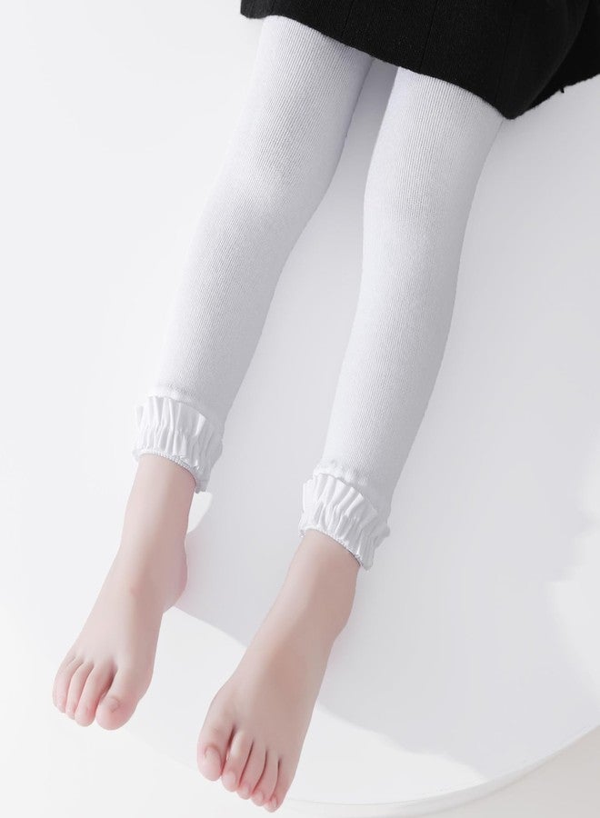 Mini Angel Baby White Leggings - Toddler Footless Tights for Girls 2-4 Years, Ruffle Cotton Stockings Pants, 1 Pack (White, L) - Image 4