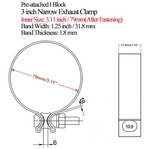 Elifecenter Universal ID 3 inch Exhaust Clamp Stainless Steel 3 inch Narrow Band Lap Joint Clamp - Image 3
