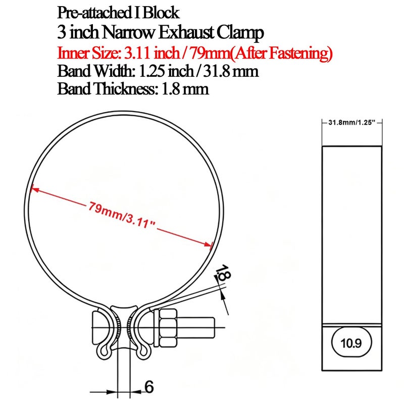 Elifecenter Universal ID 3 inch Exhaust Clamp Stainless Steel 3 inch Narrow Band Lap Joint Clamp - Image 4