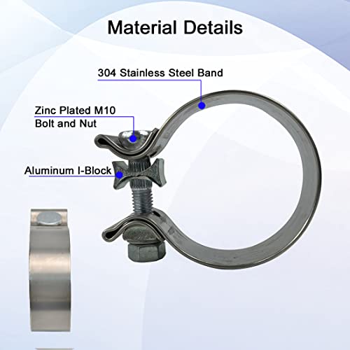 Elifecenter Universal ID 3 inch Exhaust Clamp Stainless Steel 3 inch Narrow Band Lap Joint Clamp - Image 5