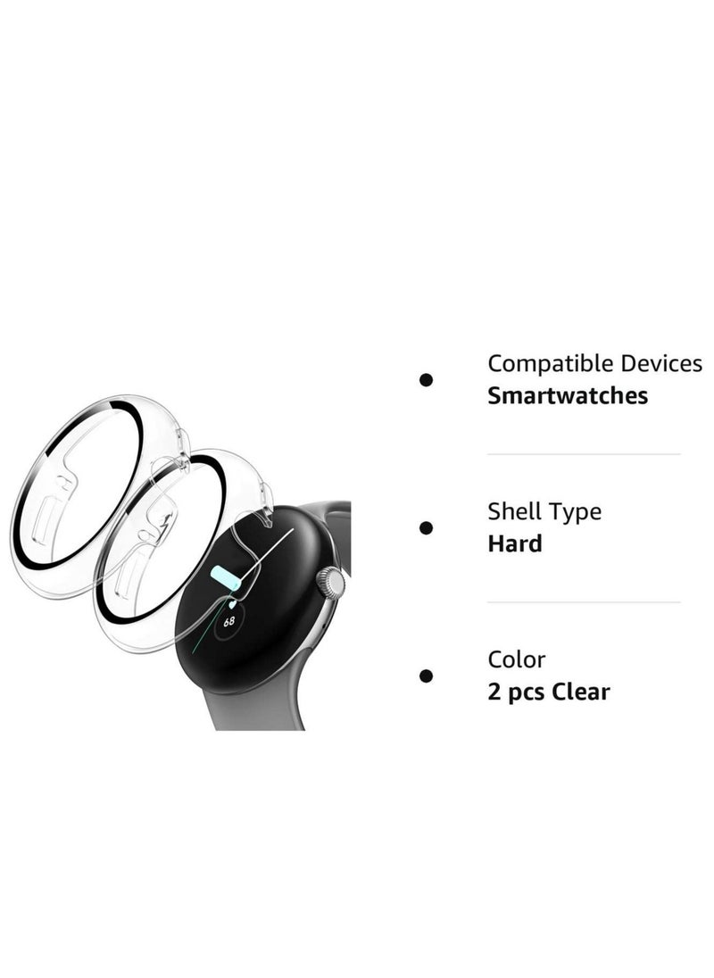 Y&D - 2 Pack Hard Case for Pixel Watch Built in 9H Tempered Glass Screen Protector Full Coverage Touch Sensitive Slim Bumper - Image 1