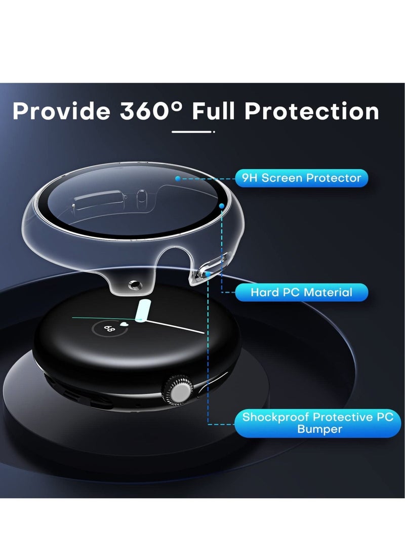 Y&D - 2 Pack Hard Case for Pixel Watch Built in 9H Tempered Glass Screen Protector Full Coverage Touch Sensitive Slim Bumper - Image 1