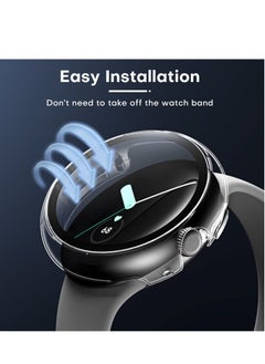 Y&D 2 Pack Hard Case for Pixel Watch Built in 9H Tempered Glass Screen Protector Full Coverage Touch Sensitive Slim Bumper  - Image 2