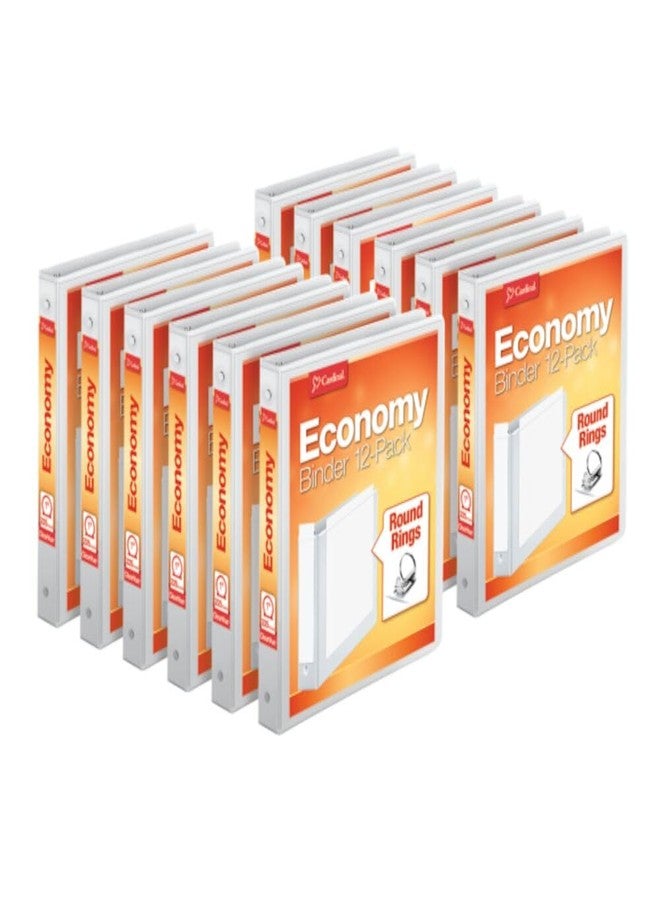 Cardinal Economy 3-Ring Binders, 1", Round Rings, Holds 225 Sheets, ClearVue Presentation View, Non-Stick, White, Carton of 12 (90621) - Image 1