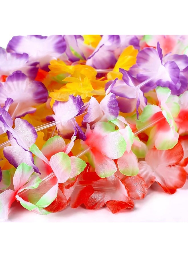 Moon Boat - Moon Boat 60PCS Hawaiian Luau Leis Party Decorations Supplies Set - Tropical Tiki Flowers Necklaces + Bracelets + Hair Clips Bulk Summer Pool Birthday Decor Favors - Image 1